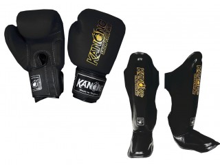 Kanong Boxing Gloves and Shin Pads : Black